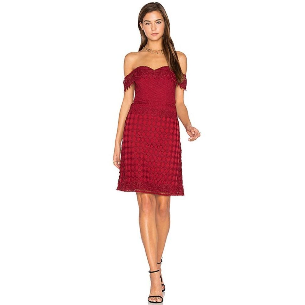 Lumier Burgundy Losing My Edge Off Shoulder Lace Dress, S